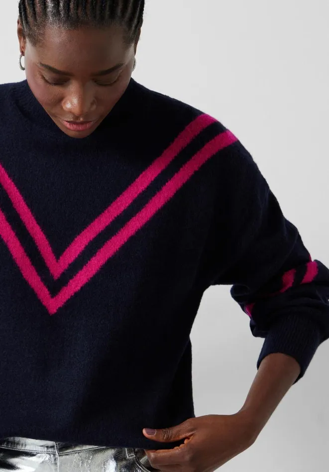 Hush Jumpers and Cardigans Women Eve Chevron Mock Neck Jumper Midnight Navypink Hush Jumpers and Cardigans Women Eve Chevron Mock Neck Jumper Midnight Navypink