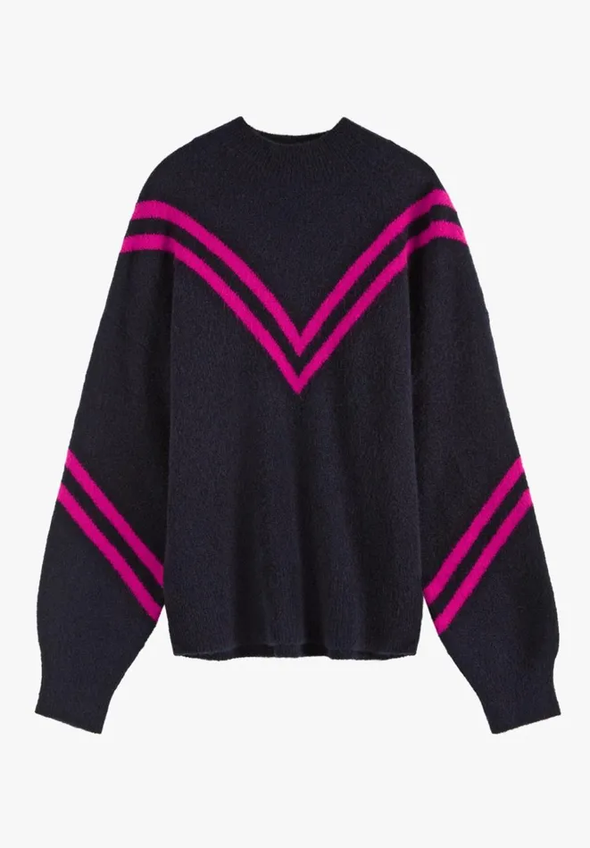 Hush Jumpers and Cardigans Women Eve Chevron Mock Neck Jumper Midnight Navypink Hush Jumpers and Cardigans Women Eve Chevron Mock Neck Jumper Midnight Navypink