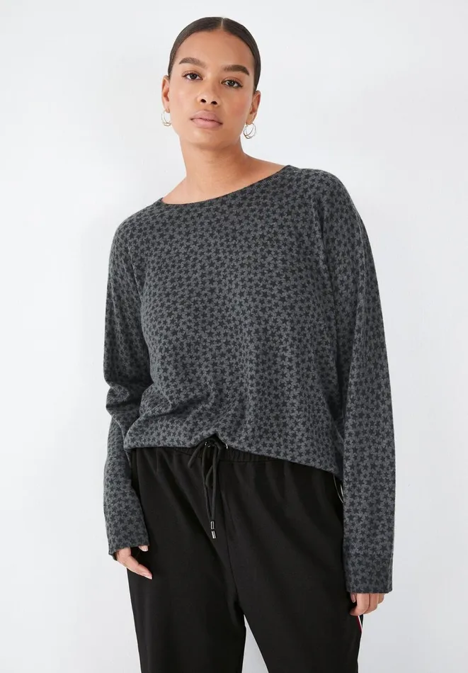 Hush Jumpers and Cardigans Women Malin Wool Blend Printed Jumper Hand Drawn Star Charcoal Marlblack