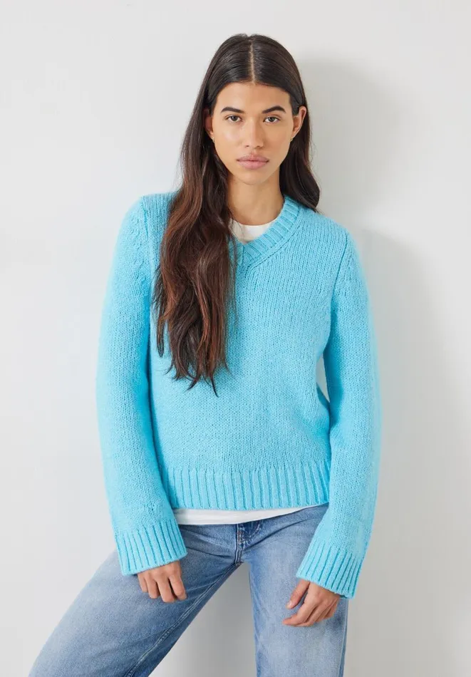 Hush Jumpers and Cardigans Women Marra High V Neck Knitted Jumper Light Blue