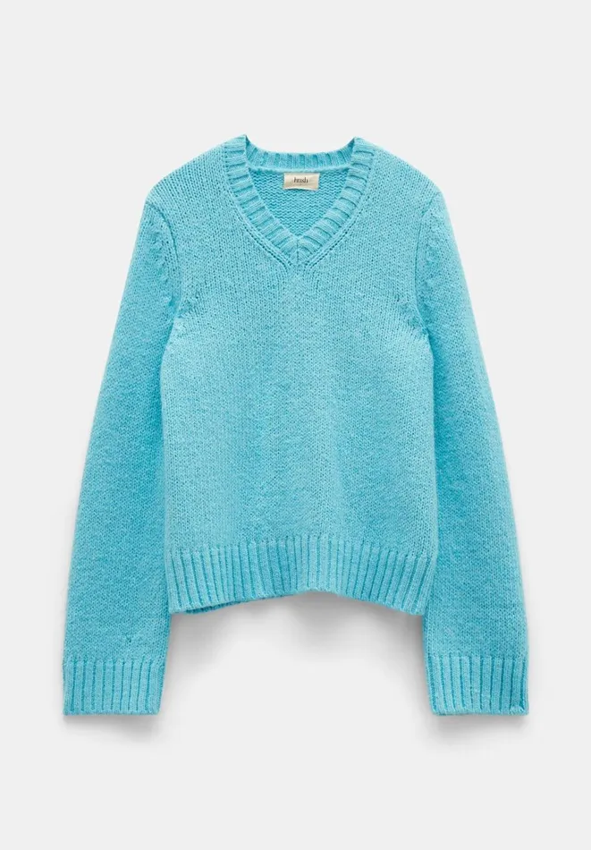 Hush Jumpers and Cardigans Women Marra High V Neck Knitted Jumper Light Blue Hush Jumpers and Cardigans Women Marra High V Neck Knitted Jumper Light Blue