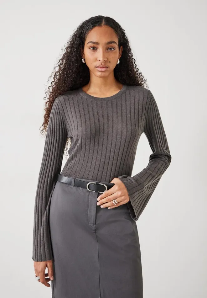 Hush Jumpers and Cardigans Women Zelda Fluted Sleeve Rib Wool Blend Jumper Slate