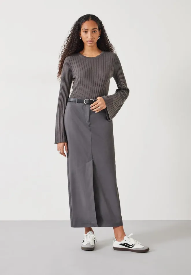 Hush Jumpers and Cardigans Women Zelda Fluted Sleeve Rib Wool Blend Jumper Slate Hush Jumpers and Cardigans Women Zelda Fluted Sleeve Rib Wool Blend Jumper Slate