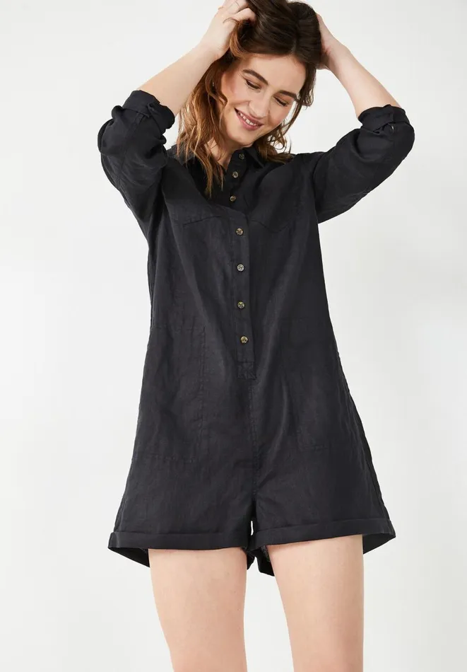 Hush Jumpsuits Women Delpina Linen Playsuit Washed Black Hush Jumpsuits Women Delpina Linen Playsuit Washed Black
