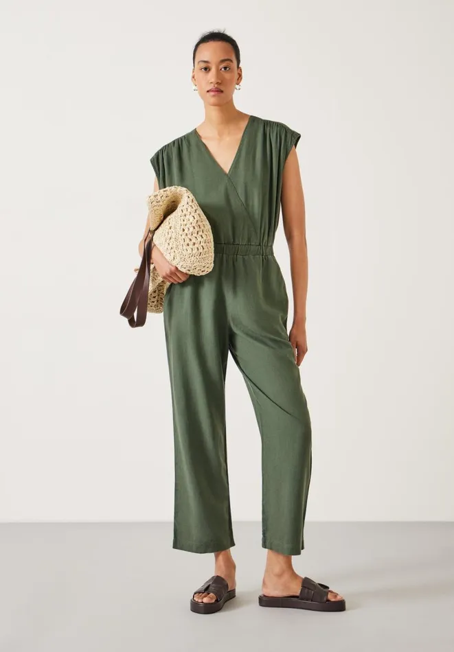 Hush Jumpsuits Women Wrap Linen Blend Jumpsuit Vetiver