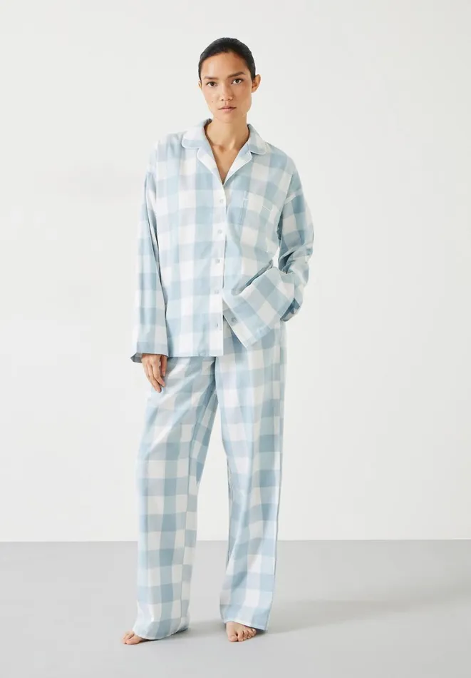 Hush Pyjamas and Nightwear Women Amita Brushed Cotton Blend Pyjamas Misty Blue Check