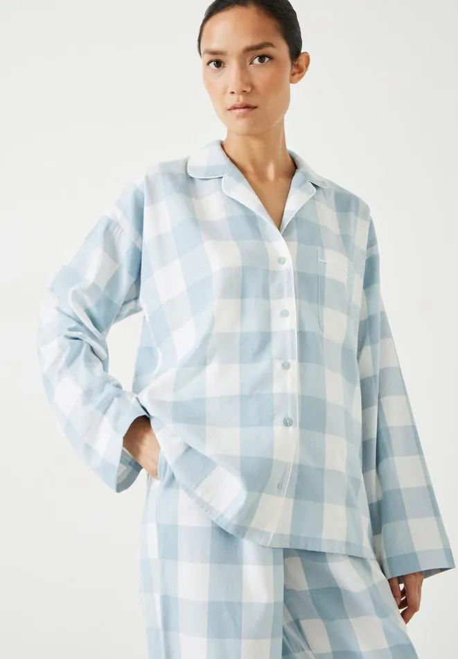 Hush Pyjamas and Nightwear Women Amita Brushed Cotton Blend Pyjamas Misty Blue Check Hush Pyjamas and Nightwear Women Amita Brushed Cotton Blend Pyjamas Misty Blue Check