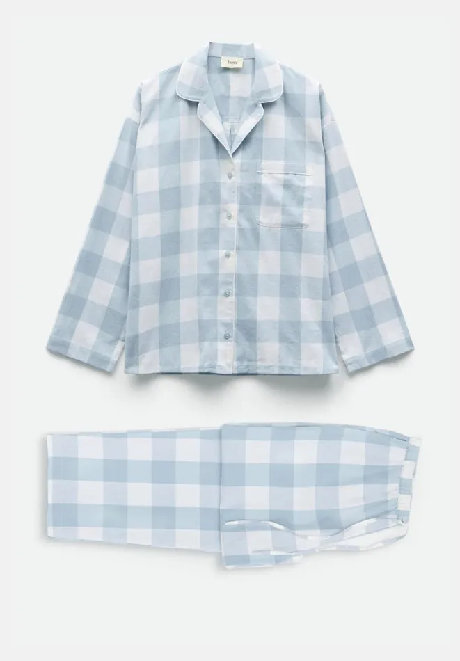 Hush Pyjamas and Nightwear Women Amita Brushed Cotton Blend Pyjamas Misty Blue Check Hush Pyjamas and Nightwear Women Amita Brushed Cotton Blend Pyjamas Misty Blue Check