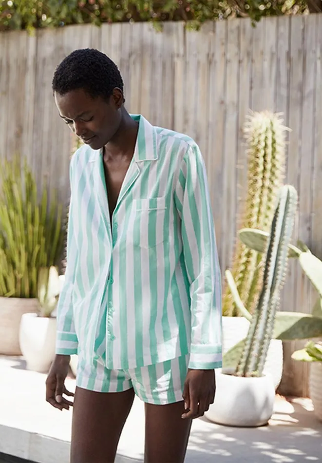 Hush Pyjamas and Nightwear Women Clemmie Cotton Pyjama Set Green White Stripe