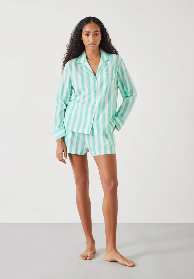 Hush Pyjamas and Nightwear Women Clemmie Cotton Pyjama Set Green White Stripe Hush Pyjamas and Nightwear Women Clemmie Cotton Pyjama Set Green White Stripe