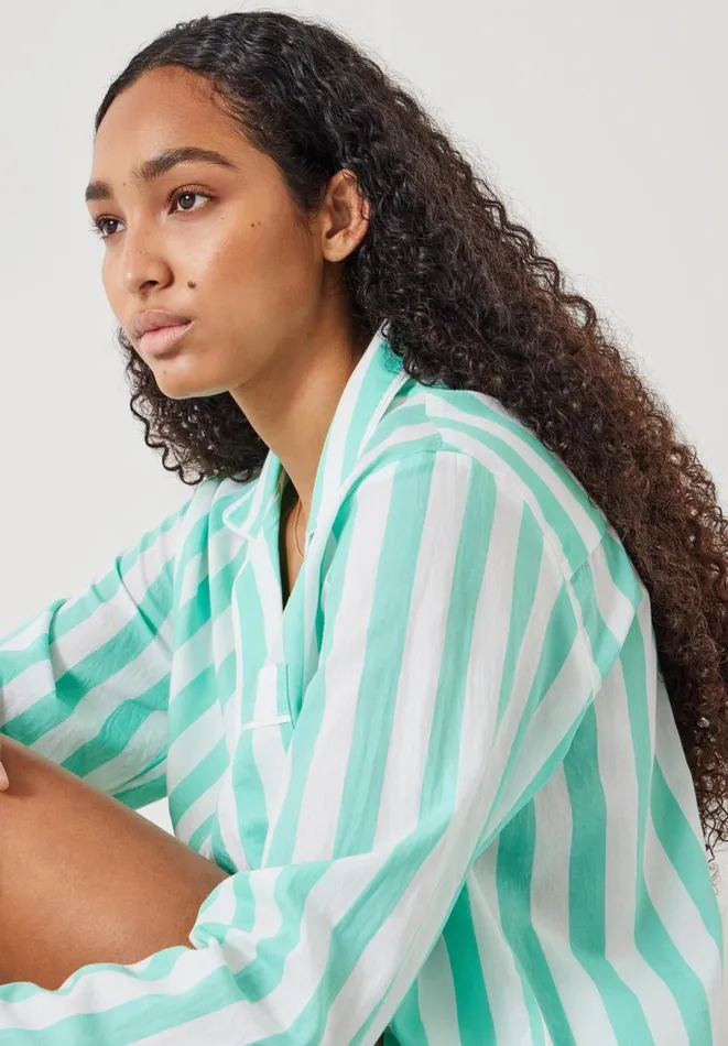 Hush Pyjamas and Nightwear Women Clemmie Cotton Pyjama Set Green White Stripe Hush Pyjamas and Nightwear Women Clemmie Cotton Pyjama Set Green White Stripe