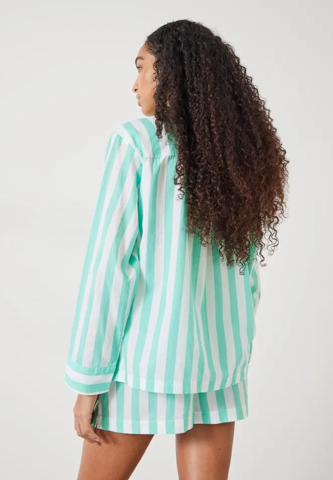 Hush Pyjamas and Nightwear Women Clemmie Cotton Pyjama Set Green White Stripe Hush Pyjamas and Nightwear Women Clemmie Cotton Pyjama Set Green White Stripe