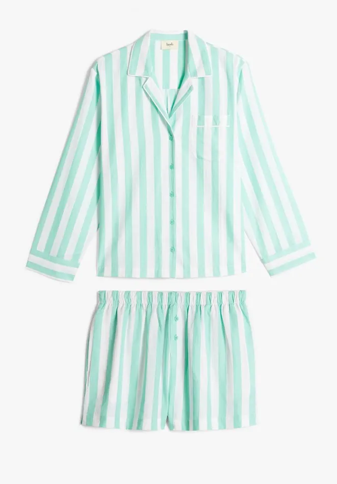 Hush Pyjamas and Nightwear Women Clemmie Cotton Pyjama Set Green White Stripe Hush Pyjamas and Nightwear Women Clemmie Cotton Pyjama Set Green White Stripe