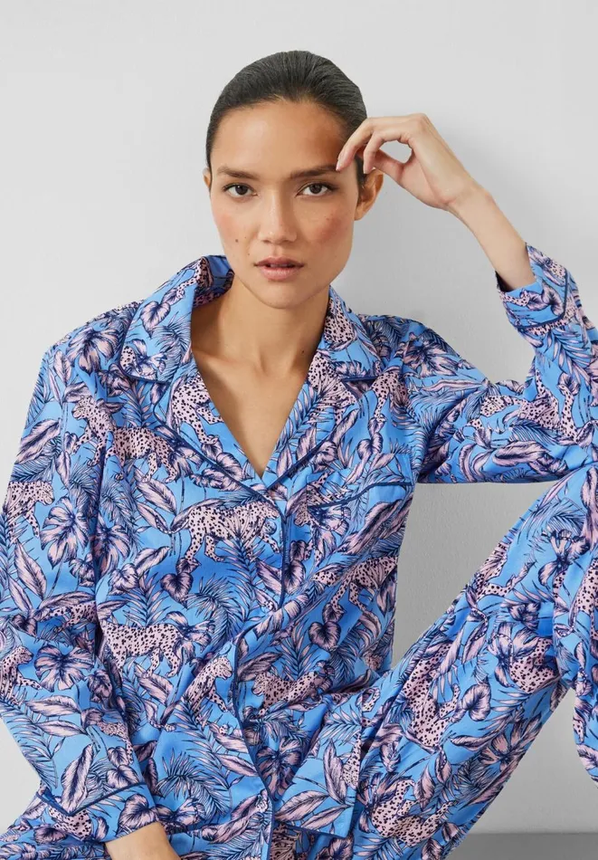 Hush Pyjamas and Nightwear Women Isla Printed Cotton Pyjama Set Jungle Leopard Pinkblue Hush Pyjamas and Nightwear Women Isla Printed Cotton Pyjama Set Jungle Leopard Pinkblue