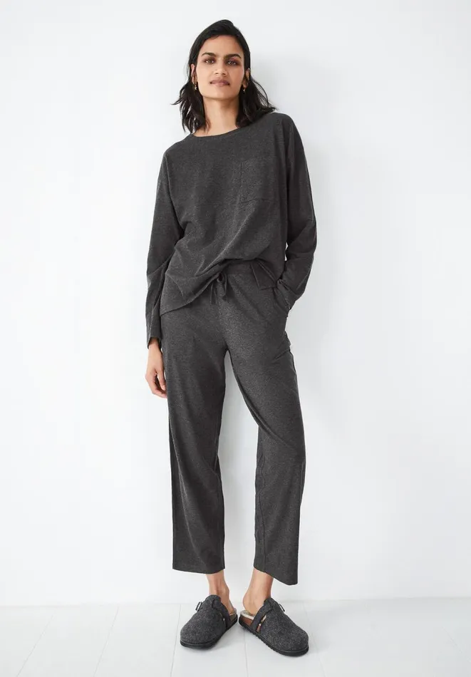 Hush Pyjamas and Nightwear Women Maya Cotton Jersey Pyjamas Charcoal Marl