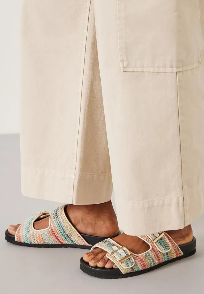 Hush Sandals Women Raffia Buckle Footbed Sandals Multi Colour Stripe Hush Sandals Women Raffia Buckle Footbed Sandals Multi Colour Stripe