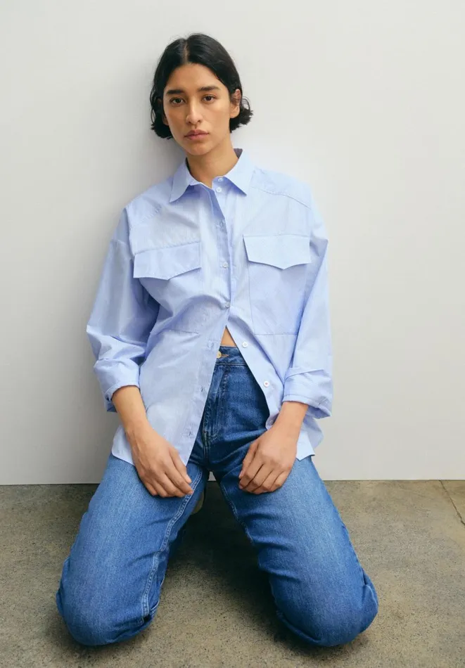 Hush Shirts and Blouses Women Allie Oversized Stripe Shirt Blue White