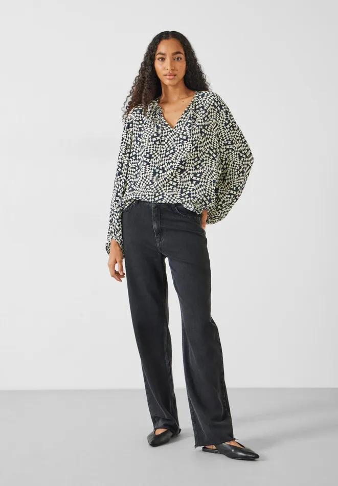 Hush Shirts and Blouses Women Hartley Gathered Sleeve Printed Top Mini Geo Black Hush Shirts and Blouses Women Hartley Gathered Sleeve Printed Top Mini Geo Black