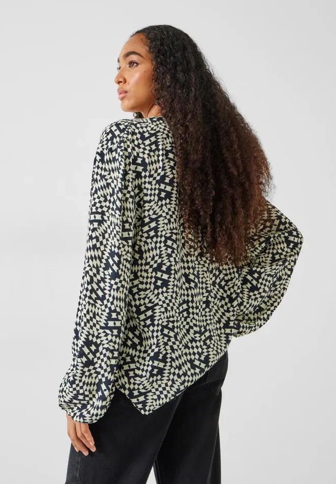 Hush Shirts and Blouses Women Hartley Gathered Sleeve Printed Top Mini Geo Black Hush Shirts and Blouses Women Hartley Gathered Sleeve Printed Top Mini Geo Black