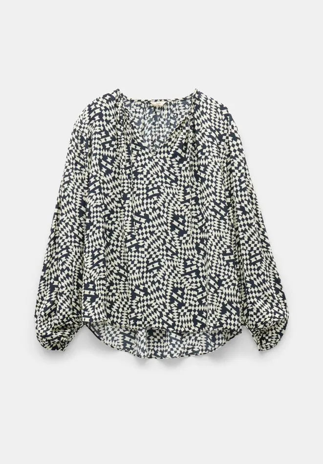 Hush Shirts and Blouses Women Hartley Gathered Sleeve Printed Top Mini Geo Black Hush Shirts and Blouses Women Hartley Gathered Sleeve Printed Top Mini Geo Black
