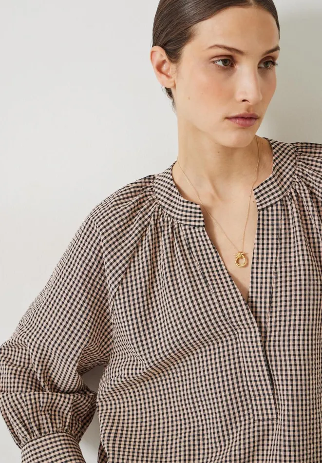 Hush Shirts and Blouses Women Rhea Cotton Crinkle Gingham Top Black Blush Gingham Hush Shirts and Blouses Women Rhea Cotton Crinkle Gingham Top Black Blush Gingham