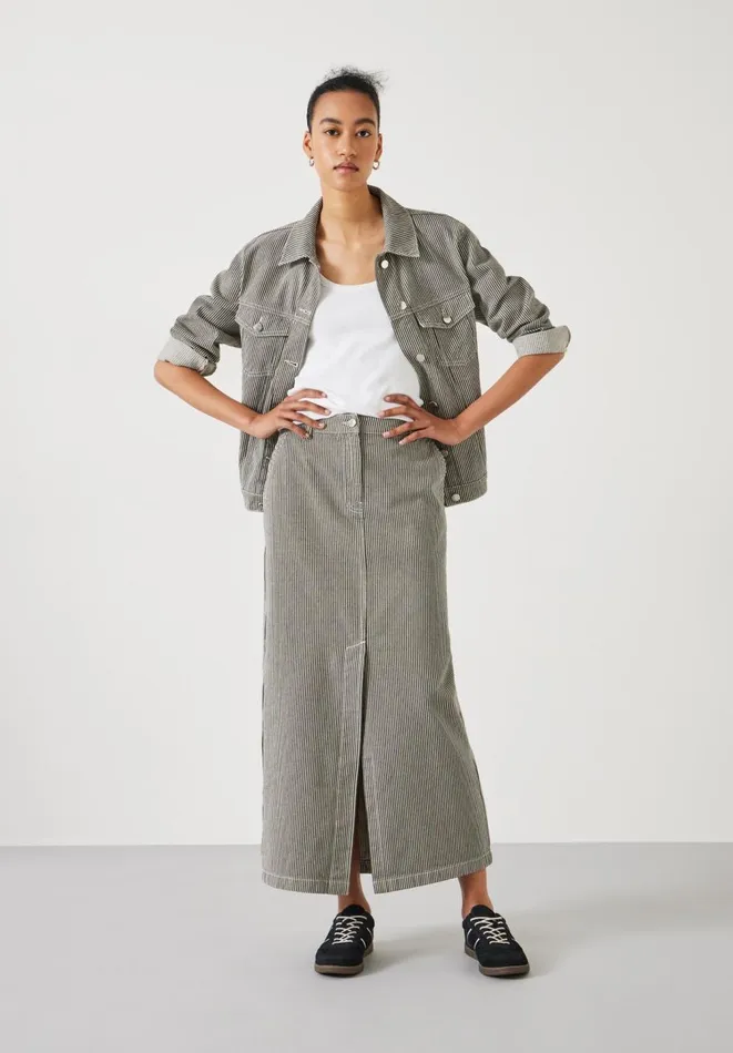 Hush Skirts Women Amalia Stripe Denim Maxi Skirt Dark Olive