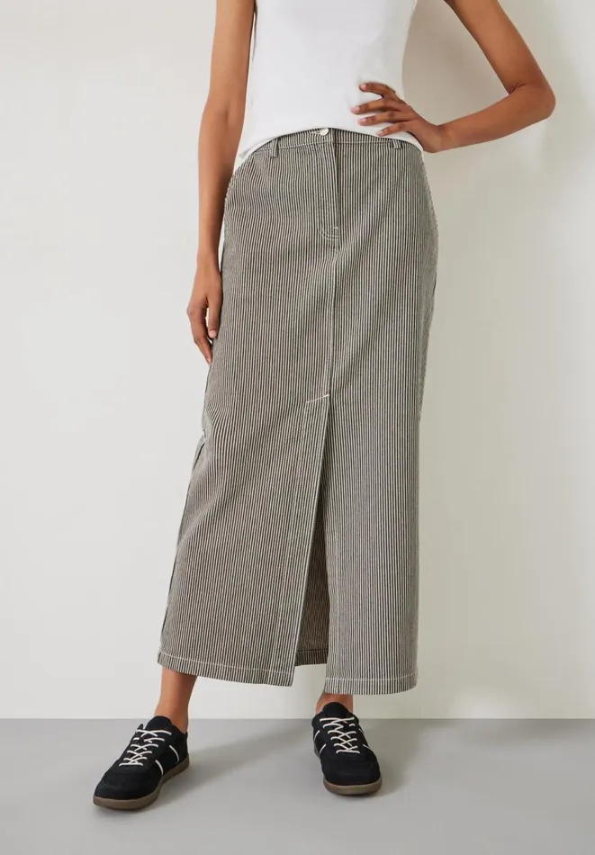 Hush Skirts Women Amalia Stripe Denim Maxi Skirt Dark Olive