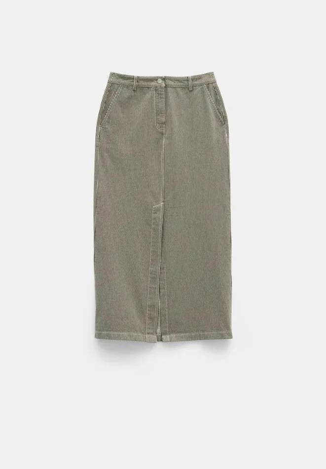 Hush Skirts Women Amalia Stripe Denim Maxi Skirt Dark Olive