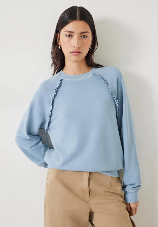 Hush Sweatshirts and Hoodies Women Amayah Cotton Ruffle Detail Sweatshirt Dusty Blue