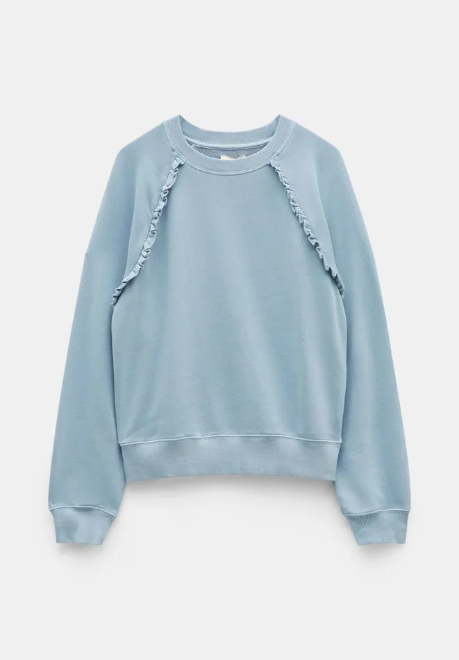 Hush Sweatshirts and Hoodies Women Amayah Cotton Ruffle Detail Sweatshirt Dusty Blue Hush Sweatshirts and Hoodies Women Amayah Cotton Ruffle Detail Sweatshirt Dusty Blue