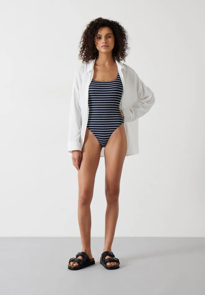 Hush Swimwear and Beachwear Women Lola Stripe Crinkle Scoop Swimsuit Navywhite Stripe Hush Swimwear and Beachwear Women Lola Stripe Crinkle Scoop Swimsuit Navywhite Stripe