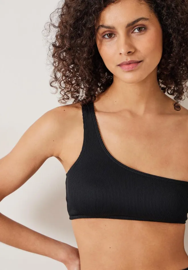 Hush Swimwear and Beachwear Women Olivia One Shoulder Rib Bikini Top Black Hush Swimwear and Beachwear Women Olivia One Shoulder Rib Bikini Top Black