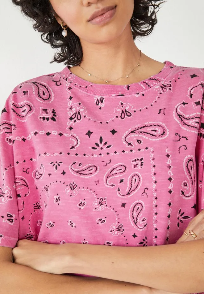 Hush Tops and Tshirts Women Bandana Cotton Cropped TShirt Pink Hush Tops and Tshirts Women Bandana Cotton Cropped TShirt Pink