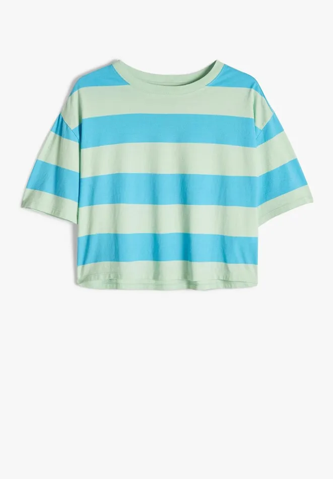 Hush Tops and Tshirts Women Boxy Stripe TShirt Blue Green Stripe Hush Tops and Tshirts Women Boxy Stripe TShirt Blue Green Stripe
