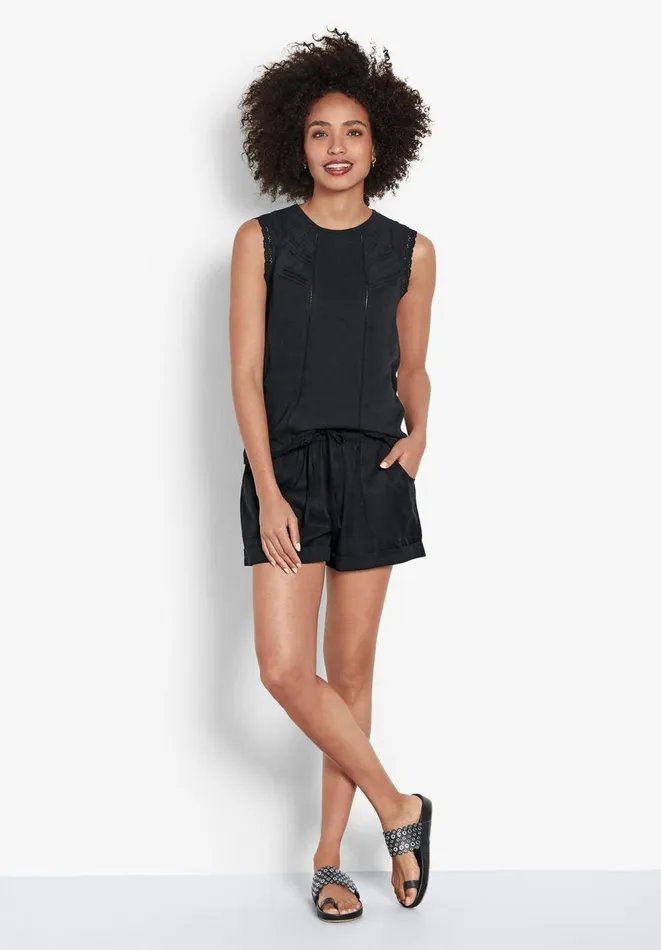 Hush Tops and Tshirts Women Broderie Cotton Tank Top Black
