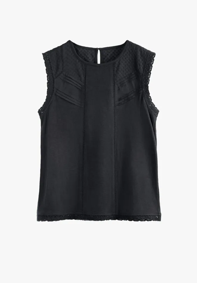 Hush Tops and Tshirts Women Broderie Cotton Tank Top Black Hush Tops and Tshirts Women Broderie Cotton Tank Top Black