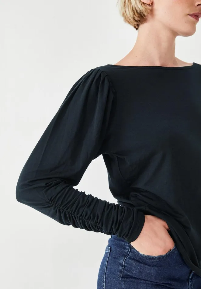 Hush Tops and Tshirts Women Charlotte Ruched Sleeve Jersey Top Black