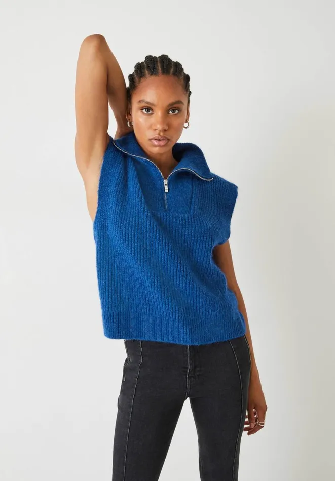 Hush Tops and Tshirts Women Dalia Half Zip Wool Blend Vest Inky Blue