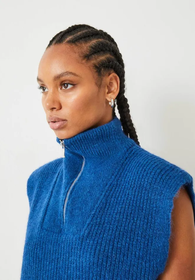 Hush Tops and Tshirts Women Dalia Half Zip Wool Blend Vest Inky Blue Hush Tops and Tshirts Women Dalia Half Zip Wool Blend Vest Inky Blue