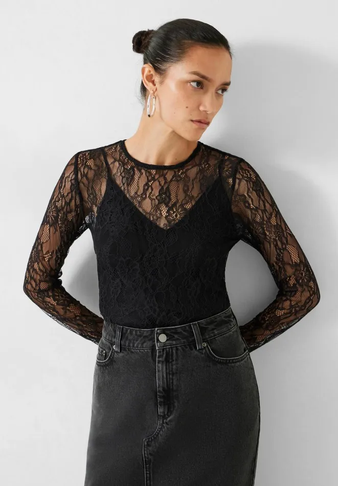 Hush Tops and Tshirts Women Devlin Lace Long Sleeve Top Black