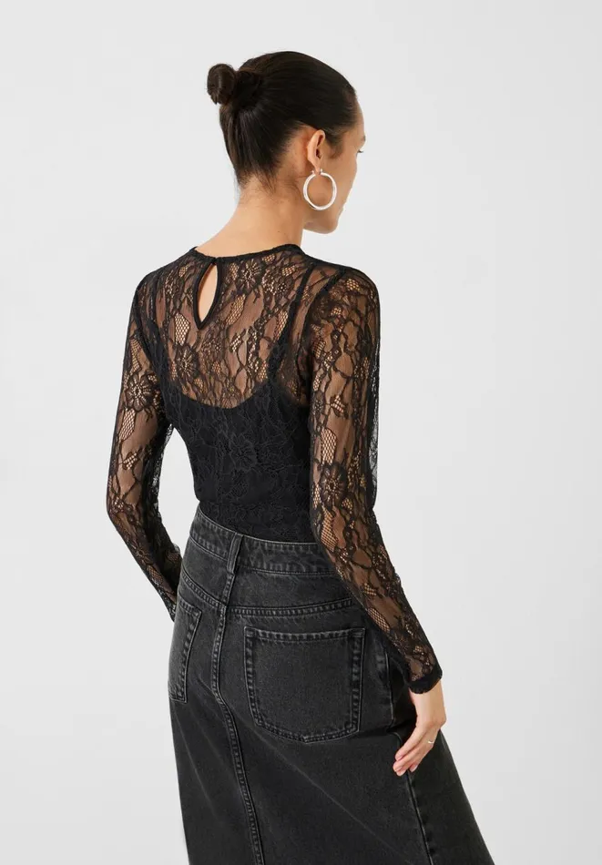 Hush Tops and Tshirts Women Devlin Lace Long Sleeve Top Black