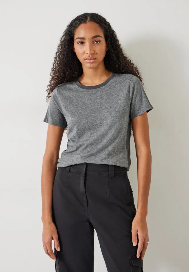 Hush Tops and Tshirts Women Dillon Side Stripe TShirt Dark Grey Marl