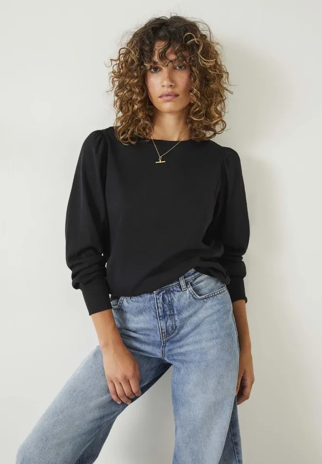 Hush Tops and Tshirts Women Emily Puff Sleeve Jersey Top Black Onyx