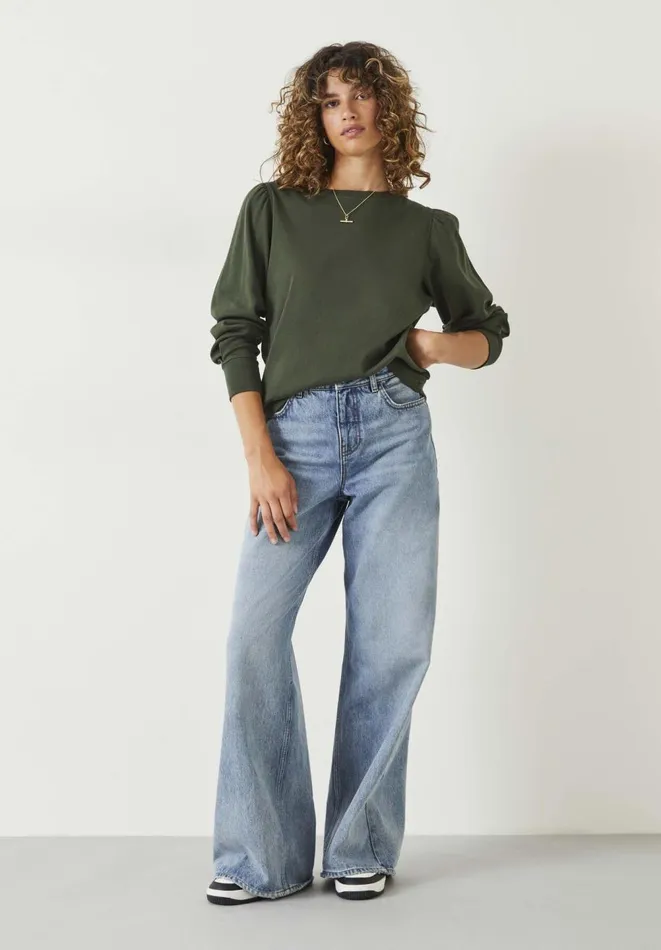 Hush Tops and Tshirts Women Emily Puff Sleeve Jersey Top Dark Khaki