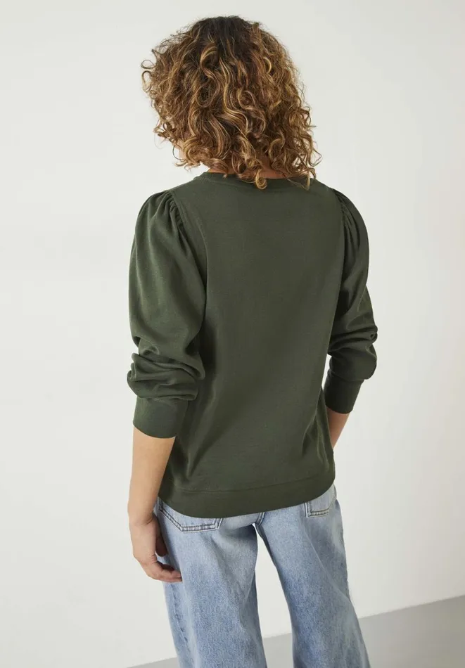 Hush Tops and Tshirts Women Emily Puff Sleeve Jersey Top Dark Khaki Hush Tops and Tshirts Women Emily Puff Sleeve Jersey Top Dark Khaki