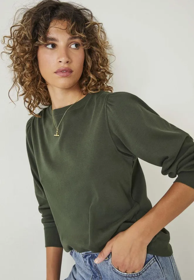 Hush Tops and Tshirts Women Emily Puff Sleeve Jersey Top Dark Khaki Hush Tops and Tshirts Women Emily Puff Sleeve Jersey Top Dark Khaki