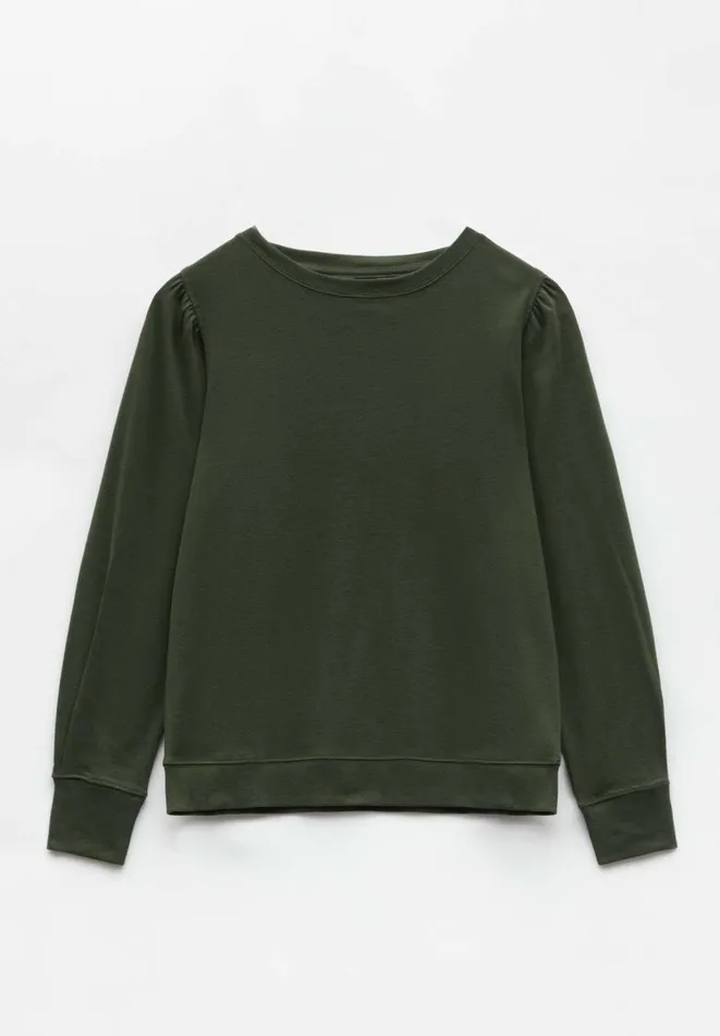 Hush Tops and Tshirts Women Emily Puff Sleeve Jersey Top Dark Khaki Hush Tops and Tshirts Women Emily Puff Sleeve Jersey Top Dark Khaki
