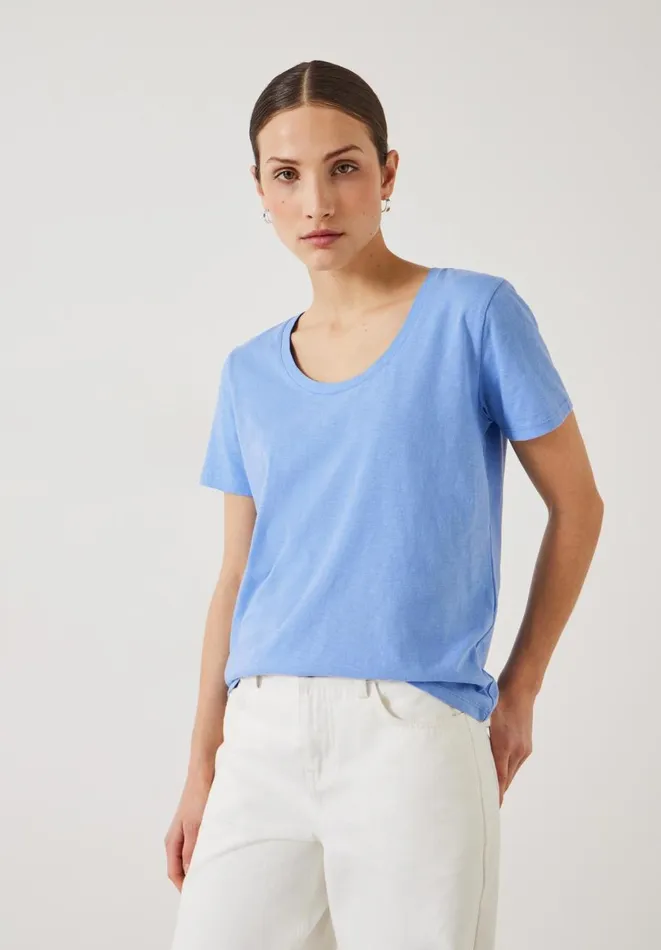 Hush Tops and Tshirts Women Hari Scoop Neck Cotton Slub TShirt Periwinkle Blue