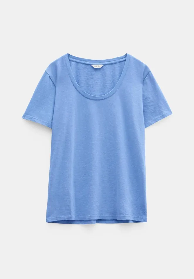 Hush Tops and Tshirts Women Hari Scoop Neck Cotton Slub TShirt Periwinkle Blue Hush Tops and Tshirts Women Hari Scoop Neck Cotton Slub TShirt Periwinkle Blue