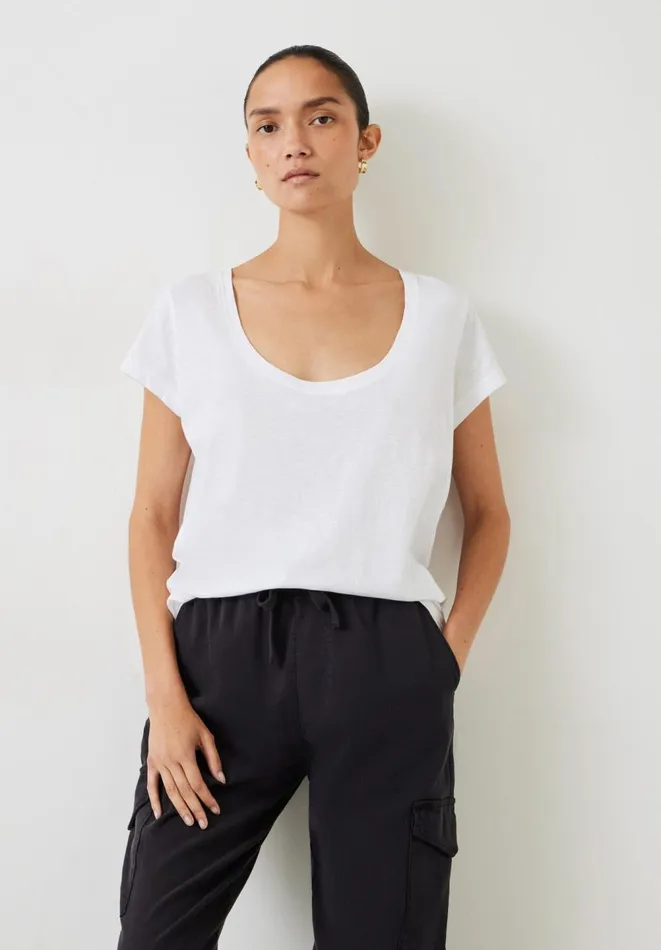 Hush Tops and Tshirts Women Hari Scoop Neck Cotton Slub TShirt White